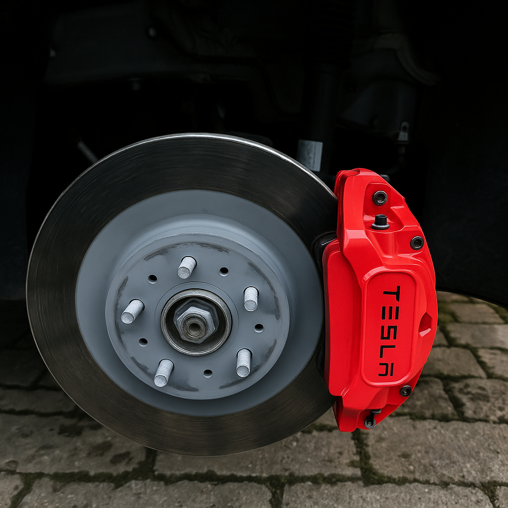 röd caliper cover Tesla Model bakhjul