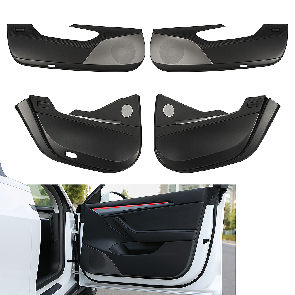 Dörrsparksskydd i Kolfiberlook för Tesla Model 3 – 4-Pack