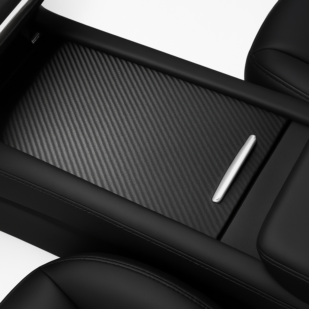 Kolfiberdekal till mittkonsol för Tesla Model S – sportig 3D-design i svart
