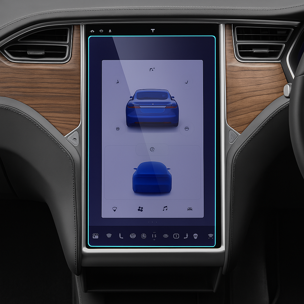 Härdat skärmskydd i glas för Tesla Model S – reptåligt och exakt passform för touchskärm
