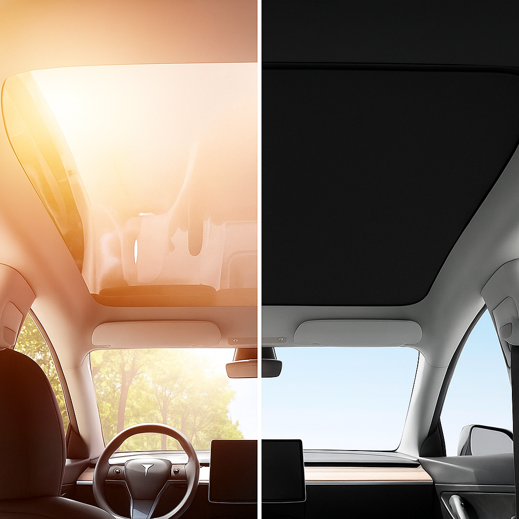UV-blockerande takskydd installerat i Tesla Model 3/Y – elegant och funktionellt