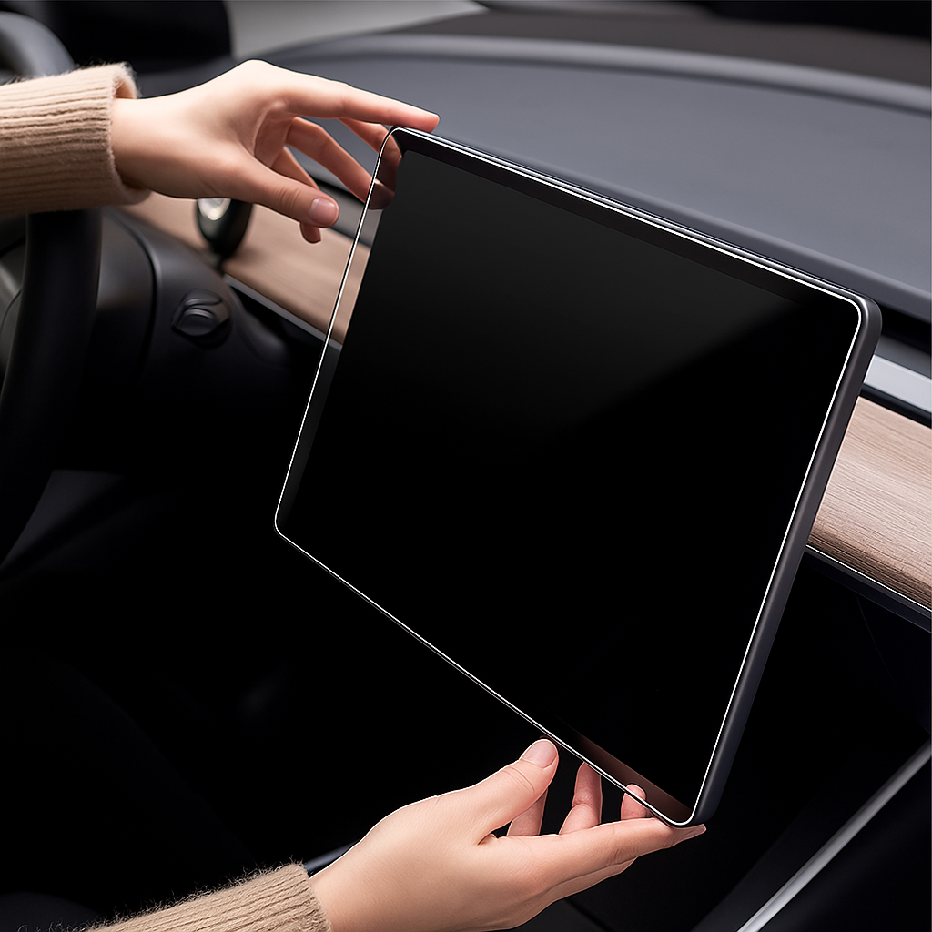 Skärmskydd i härdat glas installeras på Tesla Model 3/Y/X/S navigationsskärm