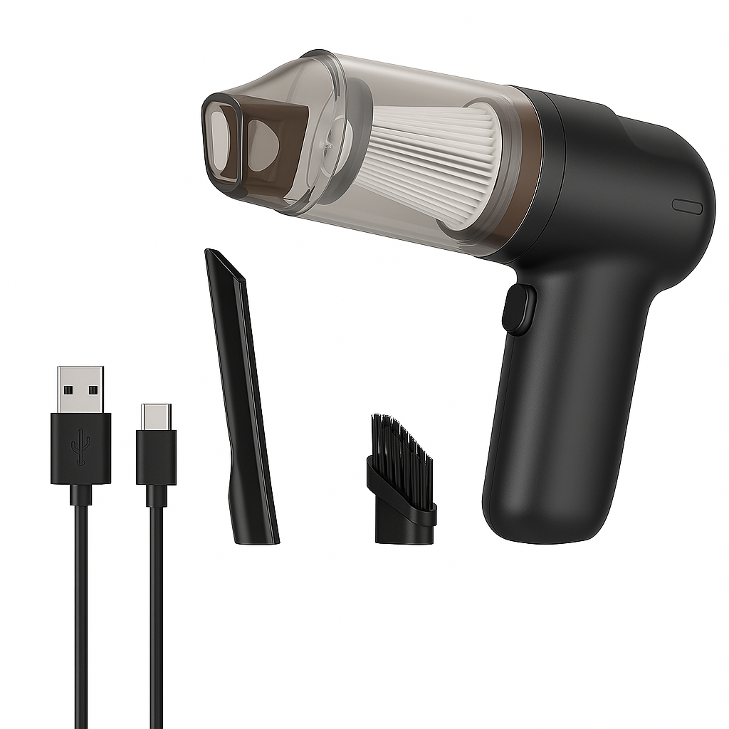 Trådlös dammsugare för bil med USB-C laddning och kompakt design

